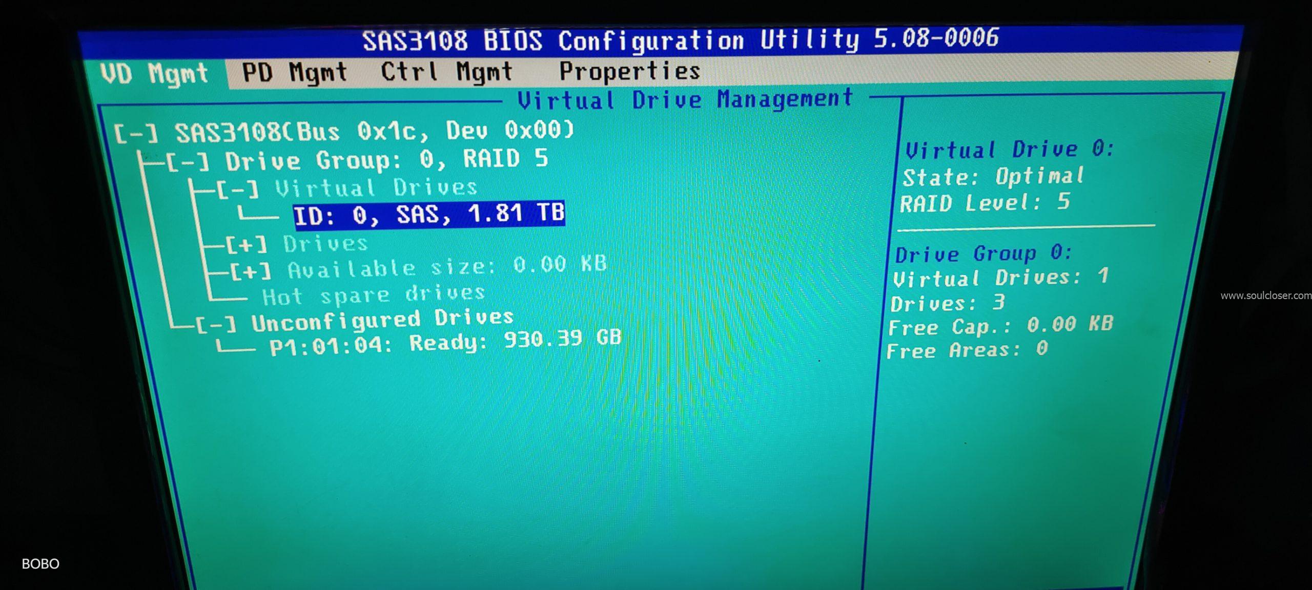 SAS3108 BIOS Configuration Utility